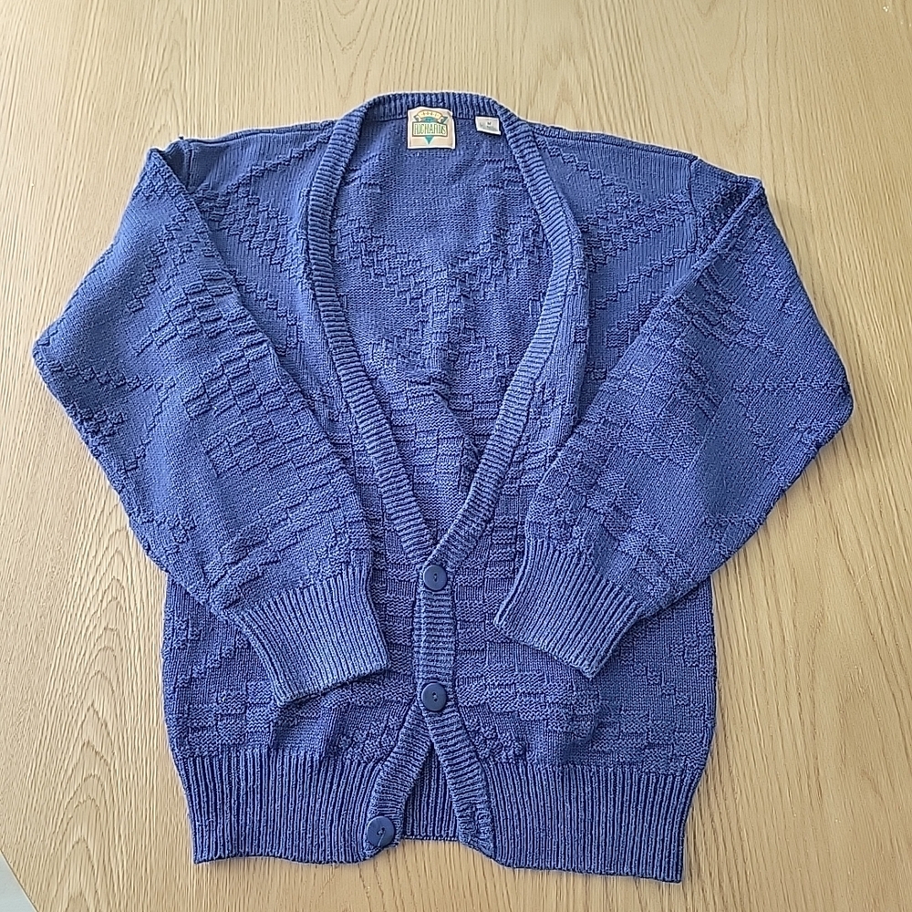 Vintage Brad Richards Cardigan Men's Size Medium Cable Knit Sweater Deep V-Neck